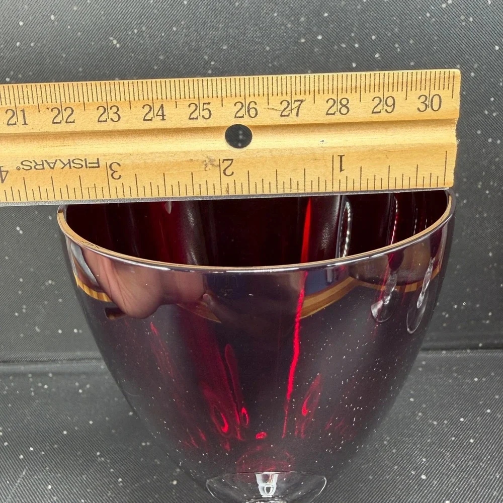 Morgantown Golf Ball Ruby Red Water Goblets Clear Stem Vintage Glassware Set 2